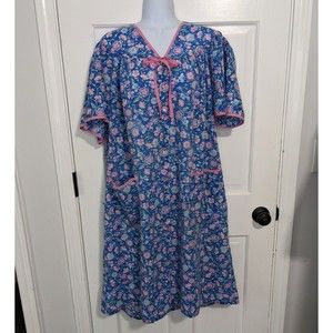 Carriage Court  Sears Vintage Nightgown Mumu Floral House Dress Large 16 18 Blue